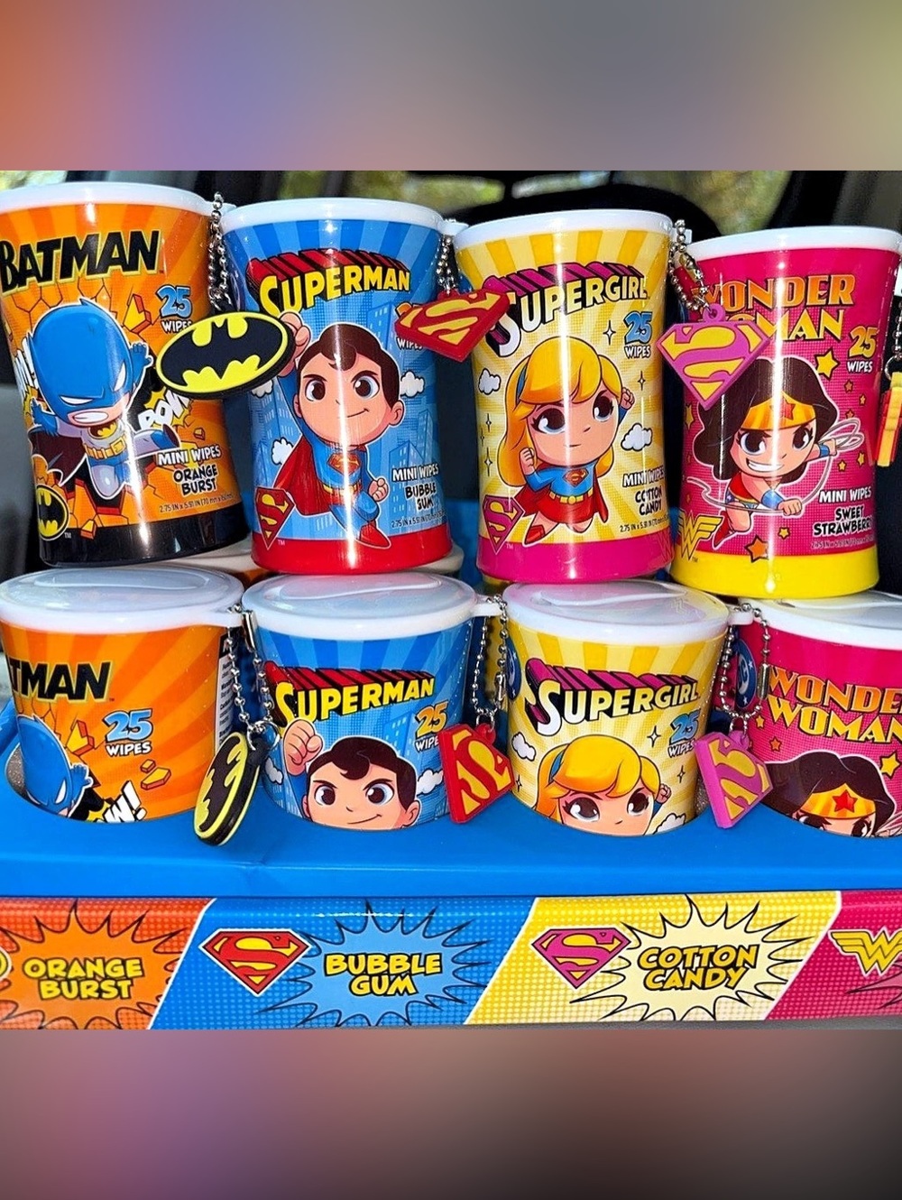Justice League Mini Wipes Character Set w/ Key charms